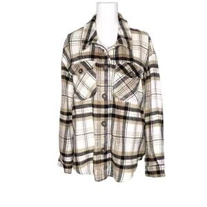 Love Tree Tan Black Cream Plaid Shacket Chest Pocket Large